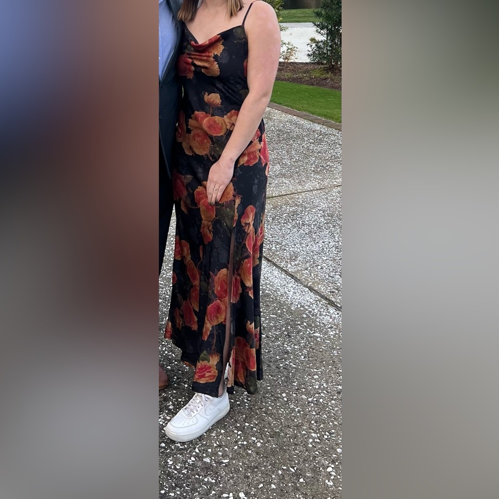 Rumors Floral Print Satin Maxi Dress